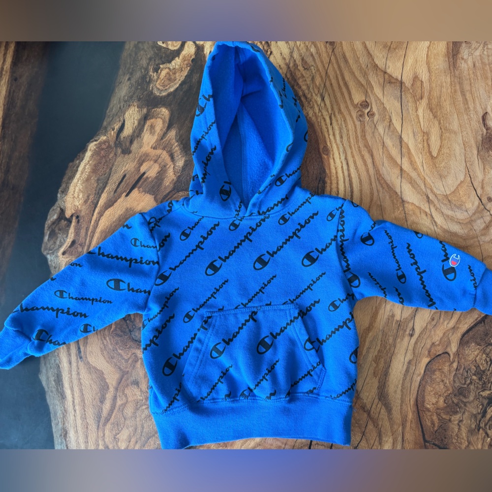 Champion Toddler Hoodie 24M Blue All Over Logo Sweatshirt